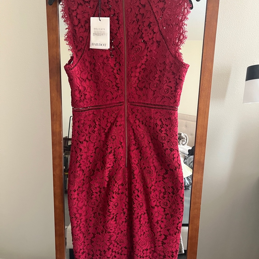 Bardot Burgundy Floral Lace Midi Dress